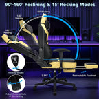 HOFFREE Gaming Chair with Footrest 160° Reclining Computer Chair with 15° Rocking Function Ergonomic Game Chairs for Adults 400lbs Home Office Compueter Desk Chair with 2D Armrests Yellow and Black