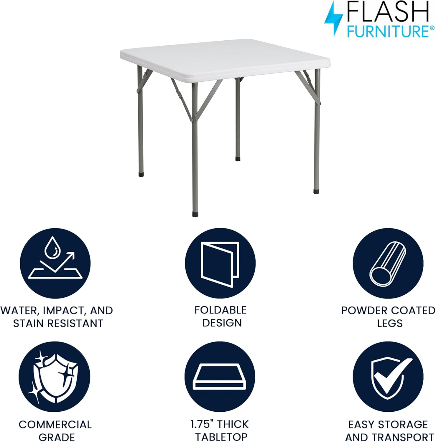 Flash Furniture Elon 2.85' Square All-Occasion Plastic Folding Event Table with Locking Legs, Folding Banquet Table for Indoor/Outdoor Events, White