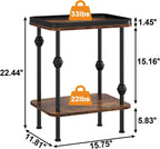 Farmhouse Rectangular Side Table with Storage Shelf,2 Tier End Table with Raised Edge Tray Top, Accent Sofa Table for Small Space, Living Room, Bedroom,Rustic Brown
