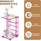Dethan Clear Acrylic C Shaped Side Table with Wheels – Small Modern End Table, Rolling Coffee Snack Table for Living Room, Bedroom, Sofa, Bedside, Pink
