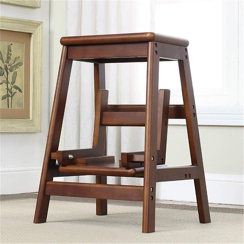 Step Stool 2-Step Wood Folding Stepladder & Step Stool - Lightweight Anti-Slip Pedal Design for Home Garden DIY - 150kg Capacity