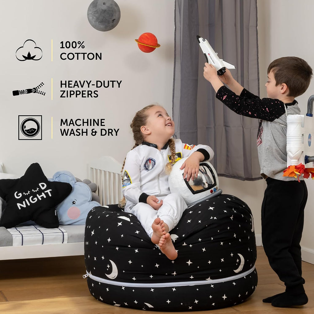 SMART WALLABY Stuffed Animal Storage Bean Bag Chair | 2 Sizes in 1 | 100% Cotton Washable Kids’ Plush Toys Organizer | XL to XXL Expandable Premium Soft Toys Pouf Starry Night