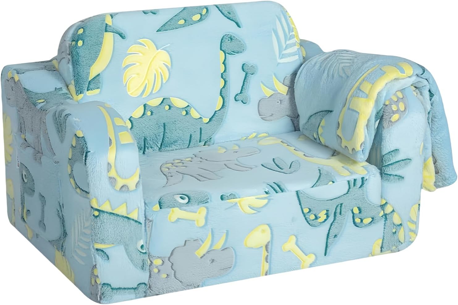 Blue Modular Toddler Sofa Chair, Couch With Side Pockets For Boys & Girls | Convertible Recliner Sofa | High-Density Foam | Night Glow Design | Side Pocket & Detachable Washable Cover | No Assembly