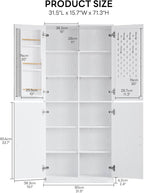IRONCK 71" Kitchen Pantry Storage Cabinet with Storage Rack, Pegboard Doors, 4 Adjustable Shelves, Food Pantry Cabinet, Freestanding Tall Cupboard for Dining Room, Kitchen, White