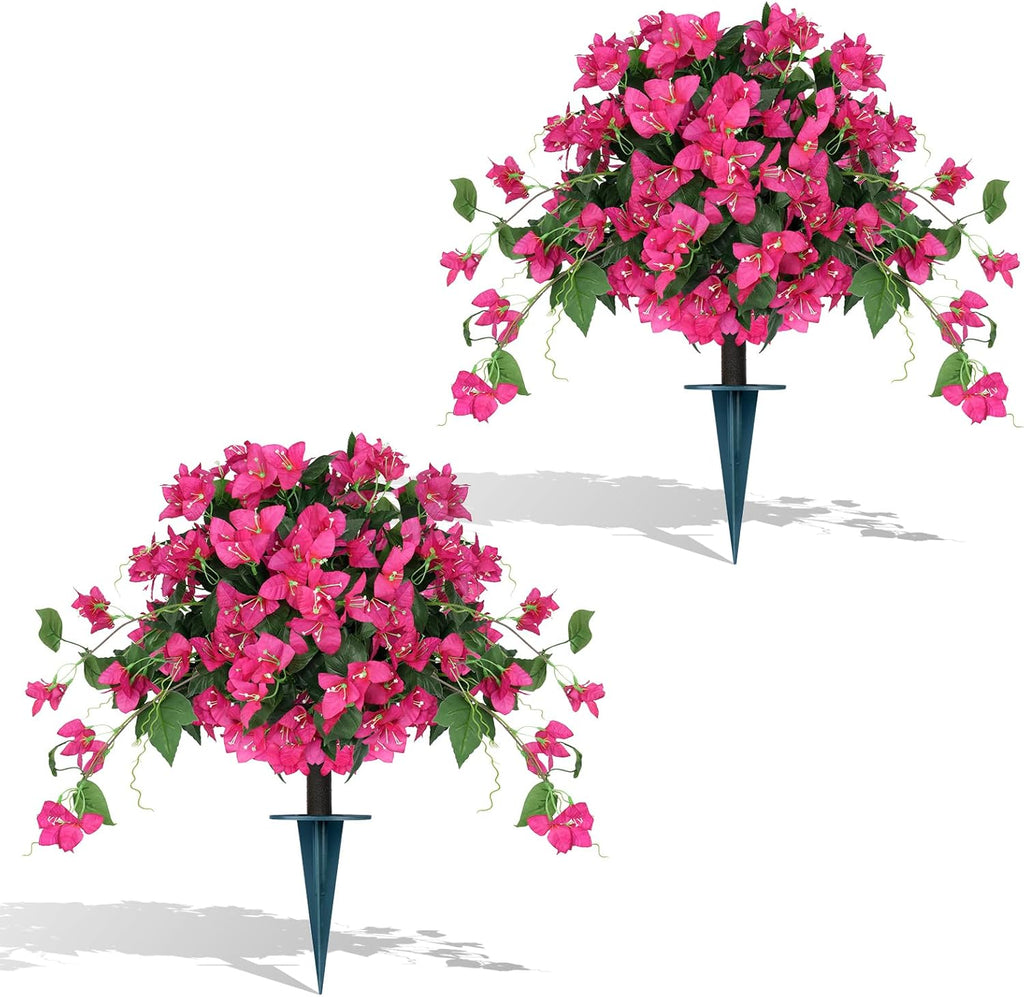 2Pack Artificial Bougainvillea Topiary Ball for Outdoor, Fake Silk Flowers Plants Bushes with Ground Spike, Faux UV Resistant Shurbs Trees for Outside,Front Porch,Patio,Balcony Decor