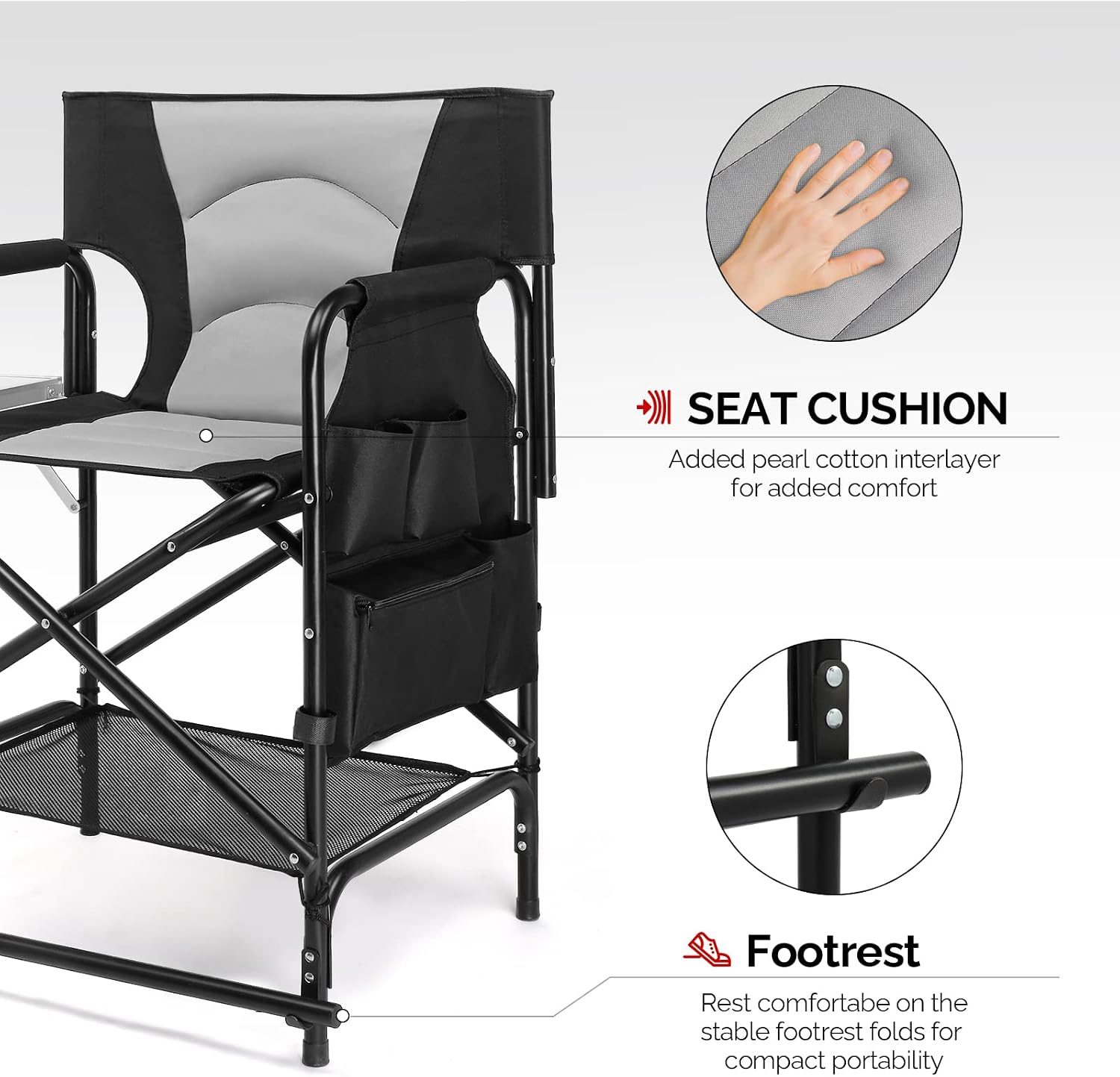 OmySalon Directors Camping Chair with Side Table Storage Bag, Foldable Camping Chair for Aritist & Client (22in)