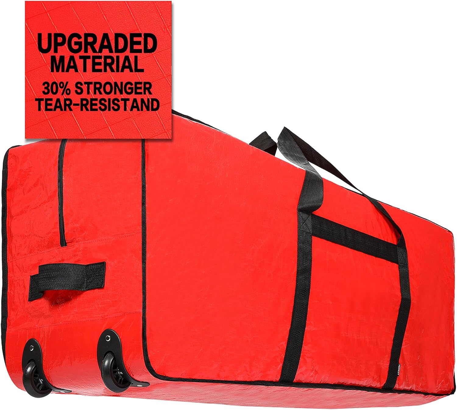 HOMEST Christmas Tree Storage Bag, Fits for 4.5-7 ft Xmas Artificials, Zippered Bag with Reinforced Carrying Handles and Wheels, Red (Bag Only)