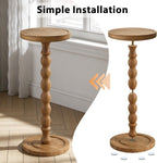 Small Round Side Table for Small Spaces, Wood Pedestal Drink Table & Narrow End Table for Living Room Couch, Modern Bedside Nightstand for Bedroom & Nursery（Walnut）