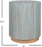 East at Main Monroe Blue Wash Teak End Table – Round Accent Table for Living Room, Bedroom, or Entryway – Solid Wood Handmade Nightstand for Coastal, Boho, and Modern Farmhouse Décor