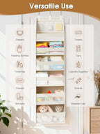 Criusia Over the Door Organizer, 6-Shelf Closet Hanging Storage with 13 Mesh Pockets, 55lbs Capacity Behind the Door Storage for Baby Nursery, Bathroom, Bedroom, and Dorm, Beige