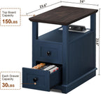 HIFYOBRO 2 Drawers End Table with Flip Top Charging Station Set of 2, Narrow Side Table, Type-C & USB Port & Power outlets, Wooden Storage End Table for Living Room, Bedroom