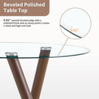 LKTART Small Glass Dining Table for 2-4 People, 35" Round Dining Table with Metal Legs, Glass Kitchen Table for Dining Room Home Office Small Spaces, Walnut
