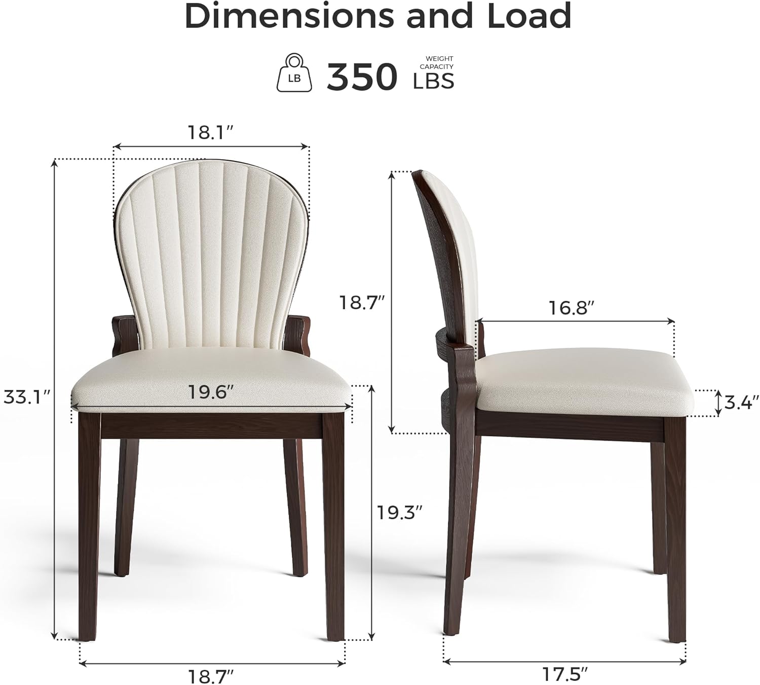 LIKIMIO Dining Chairs Set of 2, Leather Dining Chairs with Solid Wood Frame, Modern Dining Room Chairs with 350lbs Capacity and 19.6" Wide Seat, Upholstered Kitchen Chairs for Adults, Beige
