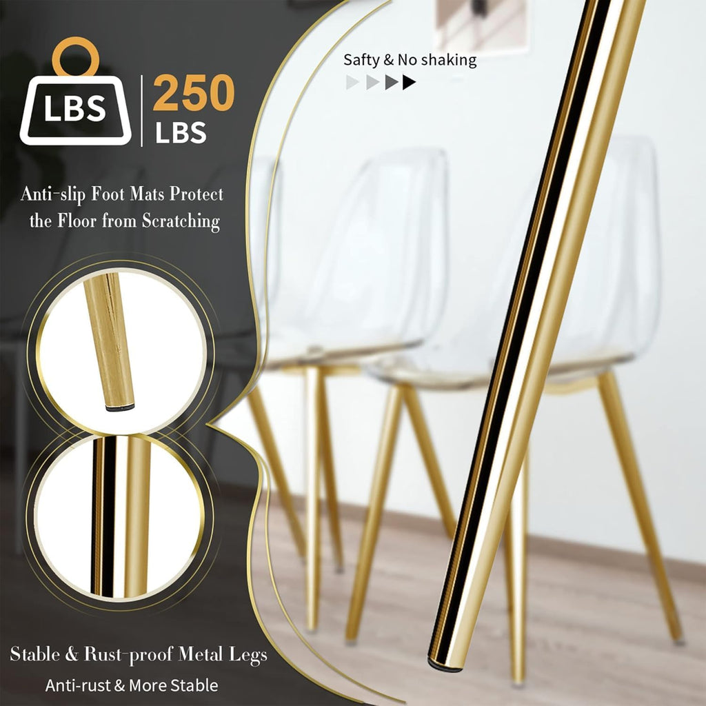 Baysitone 51 inch Glass Dining Table Set for 6, Dining Table & Chair Sets with Gold Metal Legs for Kitchen, Modern Rectangle Tempered Glass Table Top&Transparent Plastic Dining Chair for Dining Room