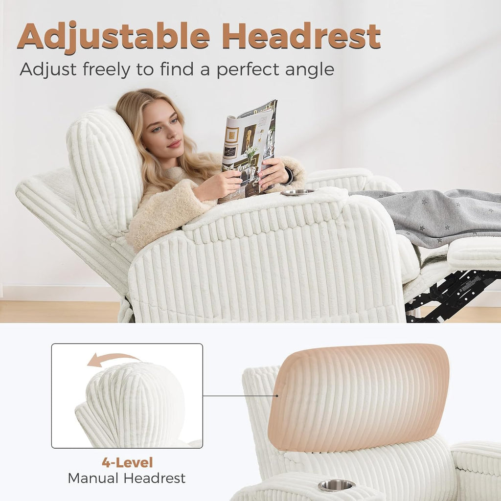 Power Swivel Rocker Recliner,Oversized Glider Recliner Nursery with Adjustable Headrest,Rocking Chair Nursery Recliner with Removable Cushion and Arm Storage for Living Room,Infinite Position,White