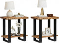 Alaterre Furniture Alpine Live Edge Modern End Table Set of 2-2-Tier Narrow Side Table Set with Open Storage Shelf - Solid Wood and Metal Modern Nightstands for Living Room or Bedroom (Natural)