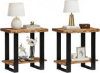 Alaterre Furniture Alpine Live Edge Modern End Table Set of 2-2-Tier Narrow Side Table Set with Open Storage Shelf - Solid Wood and Metal Modern Nightstands for Living Room or Bedroom (Natural)