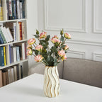 Ceramic Vase for Home Decor,Decorative Flower Vase, Vertical Stripe Ceramic Vases for Home Décor, Bedroom, Office, Living Room, Bathroom, Tabletop Decor, Centerpiece Table Decorations (Cream)
