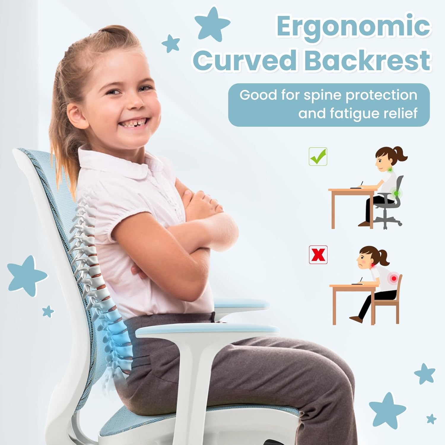 Costzon Kids Desk Chair, Height Adjustable Children Study Computer Chair with Armrests, Sit-Brake Casters, Swivel Mesh Task Chair for Boys Girls Teens Students, Kids Chair for Home, Office, School