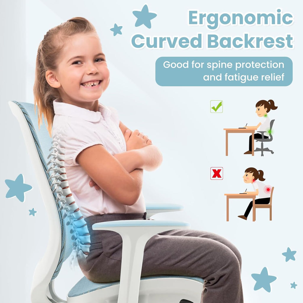 Costzon Kids Desk Chair, Height Adjustable Children Study Computer Chair with Armrests, Sit-Brake Casters, Swivel Mesh Task Chair for Boys Girls Teens Students, Kids Chair for Home, Office, School