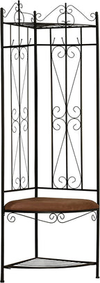 Kings Brand Black Metal Corner Entryway Hallway Rack with Bench & 6 Hooks