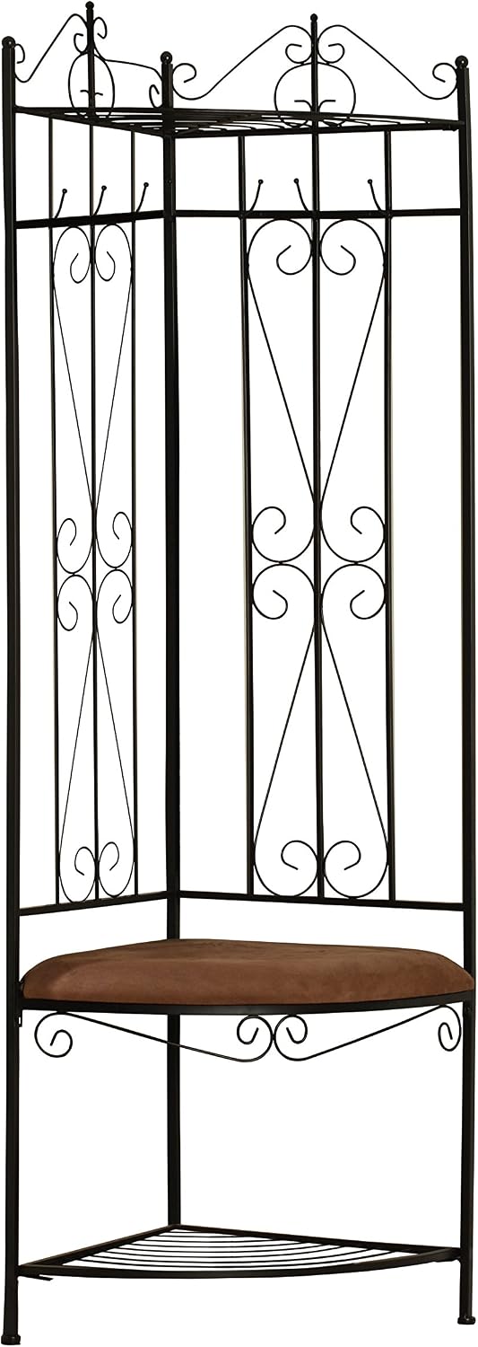 Kings Brand Black Metal Corner Entryway Hallway Rack with Bench & 6 Hooks