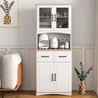67" Kitchen Pantry Cabinet with Glass Doors & Drawers, Adjustable Shelves, Anti-Tip, Space-Saving Microwave Stand for Small Kitchens