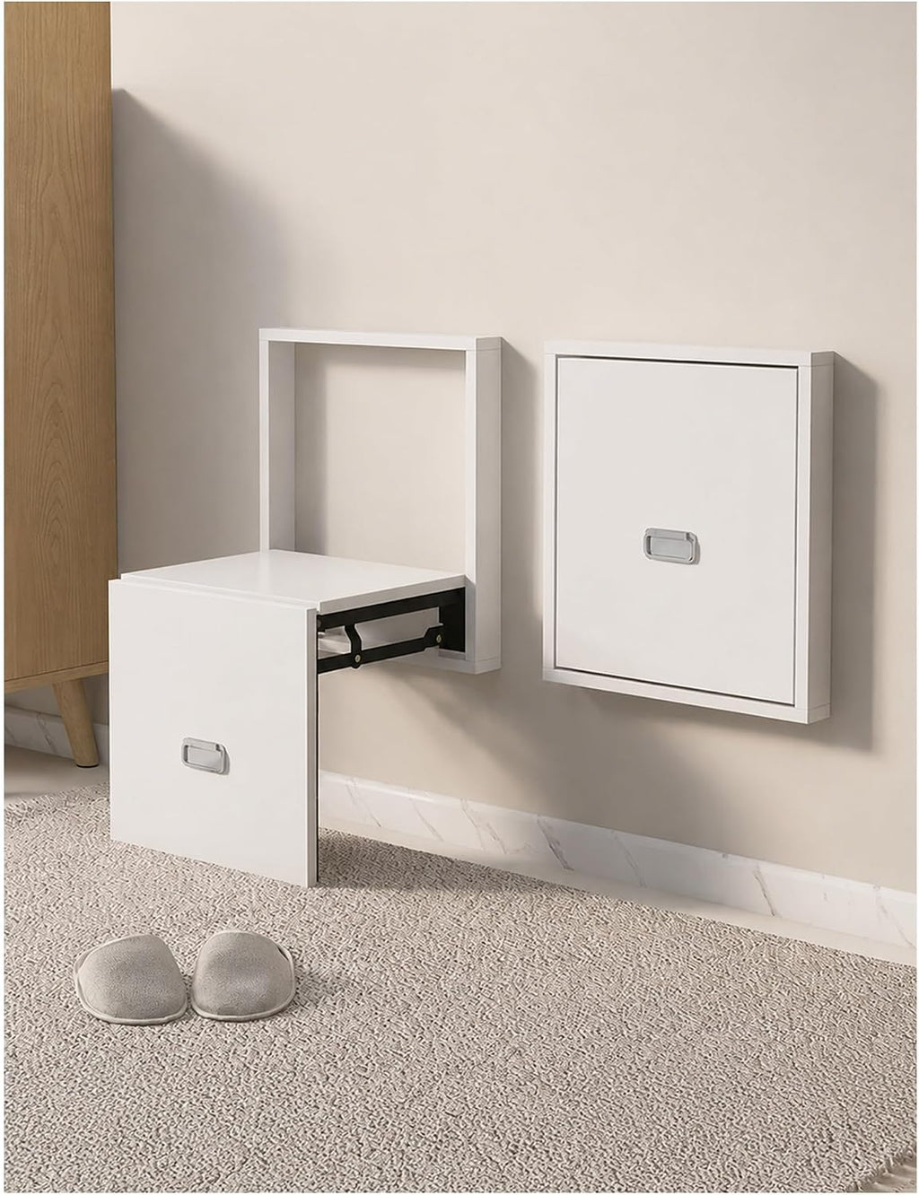 Wall-Mounted Folding Shoe Bench with Pull-Down Seat, Space-Saving Design for Hallway, Closet, and Mudroom – Perfect Small Home Organizer (A)