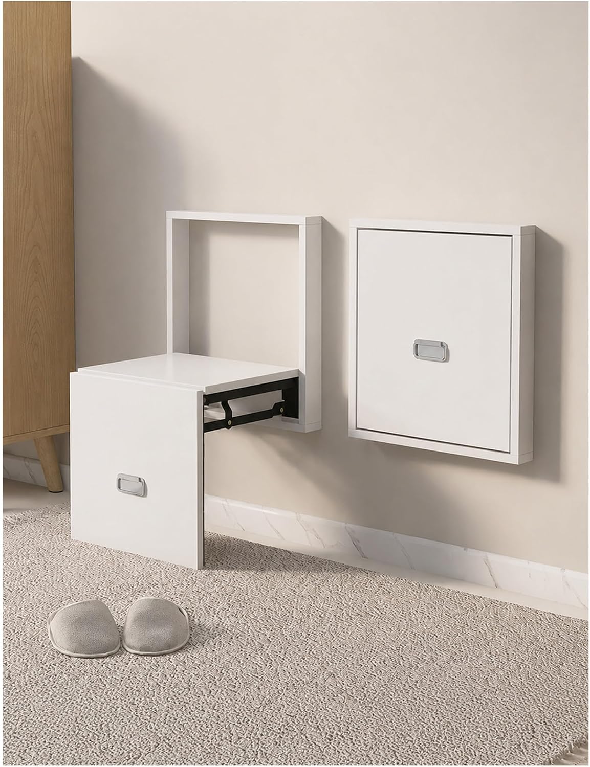 Wall-Mounted Folding Shoe Bench with Pull-Down Seat, Space-Saving Design for Hallway, Closet, and Mudroom – Perfect Small Home Organizer (A)