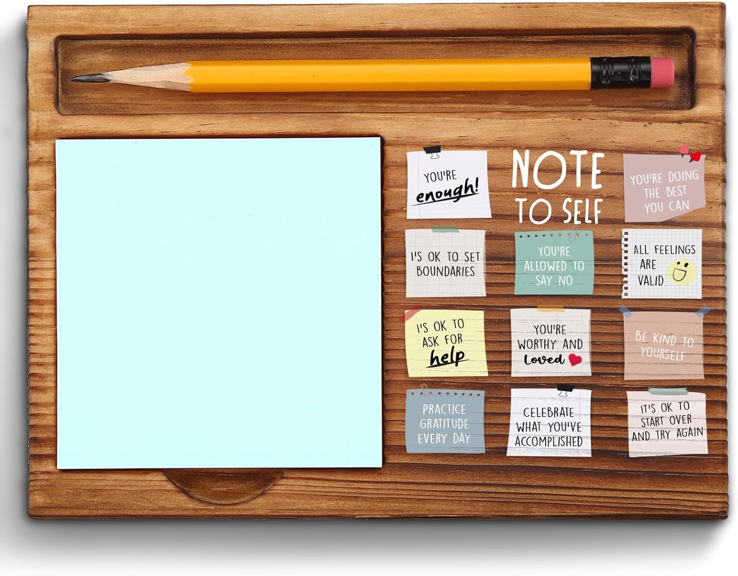 Note to Self Mental Health Motivational Sticky Note Holder Gifts for Therapy Therapist School Counselor Women Men Psychologist Positive Vibes Awareness Self-Stick Note Pad Holders ZSS34