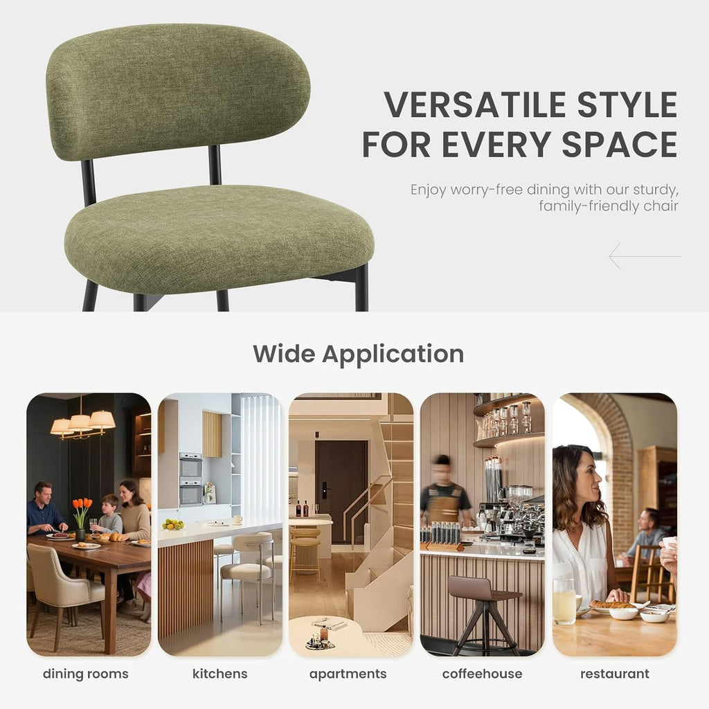 Upholstered Dining Chairs Set of 6, Modern Fabric Kitchen Chairs with Curved Backrest and Cushioned Seat, Sturdy Metal Legs, Modern Dining Chairs for Kitchen Dining Room, Living Room,Green