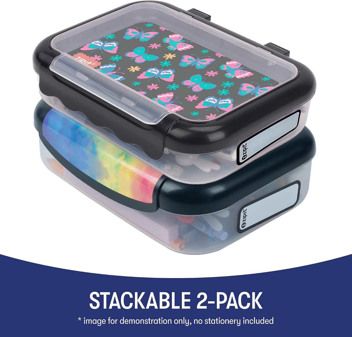 ZIPIT: Pencil Box Bundle: Rainbow & Butterflies - Recycled Plastic Cases, Large Capacity Storage Organizers, School Supplies-Stationary, Kid-Girl-Boy