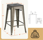 Yaheetech 24'' Metal Bar Stools Counter Height Barstools Set of 4 High Backless Industrial Stackable Chairs for Indoor and Outdoor, Gun Metal