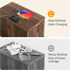 Yoobure End Table with Charging Station - Narrow Side Table for Living Room, Fluted Night Stand with Drawer and Storage Cabinet, Wood Nightstand with Adjustable Shelf for Bedroom Small Spaces