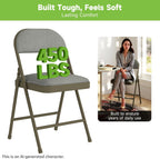Real Relax 4 Pack Folding Chairs with Padded Cushion and Back, Comfortable Soft Fabric Cushion and Steel Frame Metal, Indoor Outdoor Seat for Office Events Wedding Party, 450LBFabric Oatmeal Strip