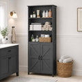 Homhedy 67" Tall Bathroom Storage Cabinet, Freestanding Farmhouse Cabinet with 2 Doors and Adjustable Shelf, Bathroom Organizers and Storage for Kitchen, Living Room, Laundry Room, Black