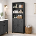 Homhedy 67" Tall Bathroom Storage Cabinet, Freestanding Farmhouse Cabinet with 2 Doors and Adjustable Shelf, Bathroom Organizers and Storage for Kitchen, Living Room, Laundry Room, Black
