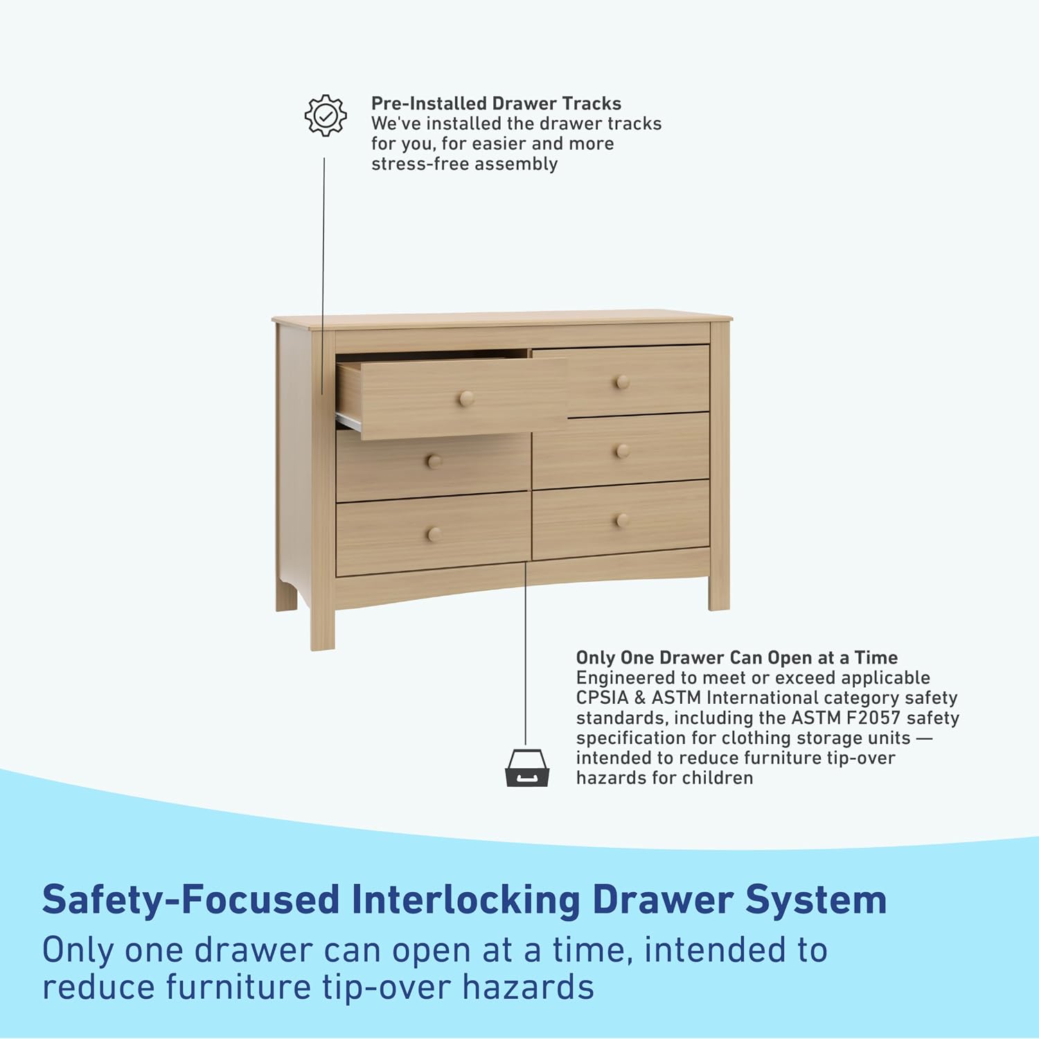 Graco Noah 6-Drawer Dresser, Driftwood | GREENGUARD Gold Certified, Wood Dresser for Bedroom, Kids & Nursery Storage Chest, Safety Interlocking Drawers, Kids Bedroom