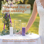 Sandraheer Unity Sand Ceremony Set for Wedding — 3 Clear Glass Vases, Purple & White Colored Sand, Bamboo Cork Lid, Keepsake Display Bottle