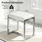 Vanity Stool Chair, Modern PU Leather Ottoman Foot Rest for Vanity Bench with Silver Metal Legs, Multifunctional Chairs for Makeup, Bedroom, Living Room, Small Makeup Stools White&Silver