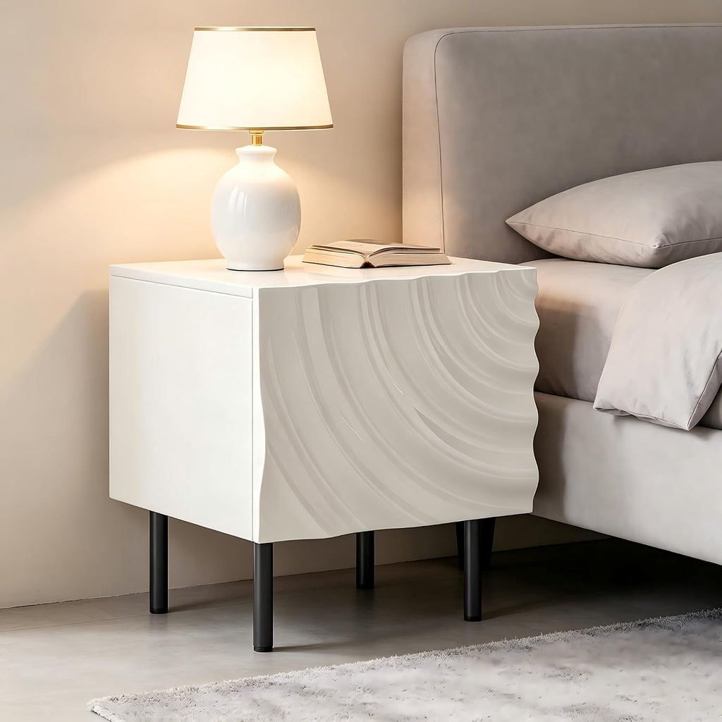 Nightstand Set of 2, Unique Design Side Table Set, Small Bedside Accent Table with Storage and 4 Metal Legs for Bedroom,Living Room and Small Spaces