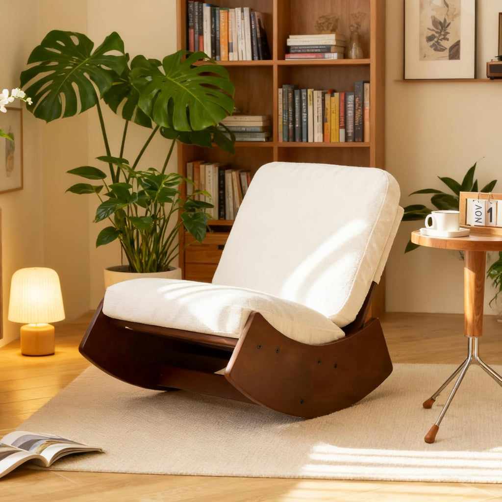 HAZO Nursery Rocking Chair Tall Back Boucle Glider Rocker Rocking Accent Chair Comfy Single Sofa Side Chair for Living Room Bedroom Hotel, Bedroom(White)