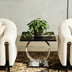 Asday End Table Set of 2, Luxury Side Table Set, Black and Chrome End Table with Polished Stainless Steel Base, Accent Table for Living Room or Bedroom