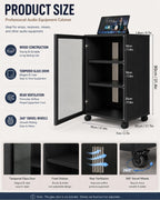 Rolling Audio Rack with Glass Door, Heavy Duty Media Cabinet with Cable Management and dust Protection, Modern Living Room/Bedroom/Video Home Theater Cabinet (3-Tier)