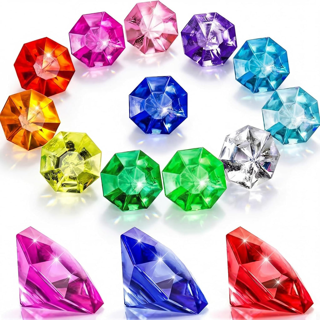 Hicarer Acrylic Diamond Gems Pirate Plastic Gems Bulk Large Fake Gemstones Colored 25 Carat Treasure Chest Hunt Party Favors Table Decorations