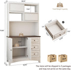 BOSHIRO 71" Antique White Pantry Cabinet with Charging Station, 4-Type Storage & Anti-Tip Design, Farmhouse Kitchen Cabinet with Adjustable Shelves