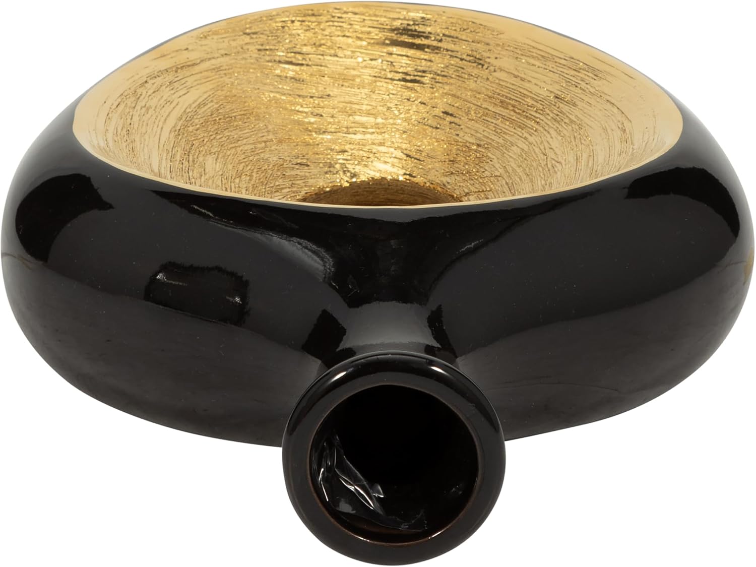 Ceramic Vase - Decorative Flower Holder for Table Decor and Centerpieces, Living Room, Office, or Entry Console, Modern Home Decor, Hollow Centerpiece Sculpture – 13", Black and Gold Finish