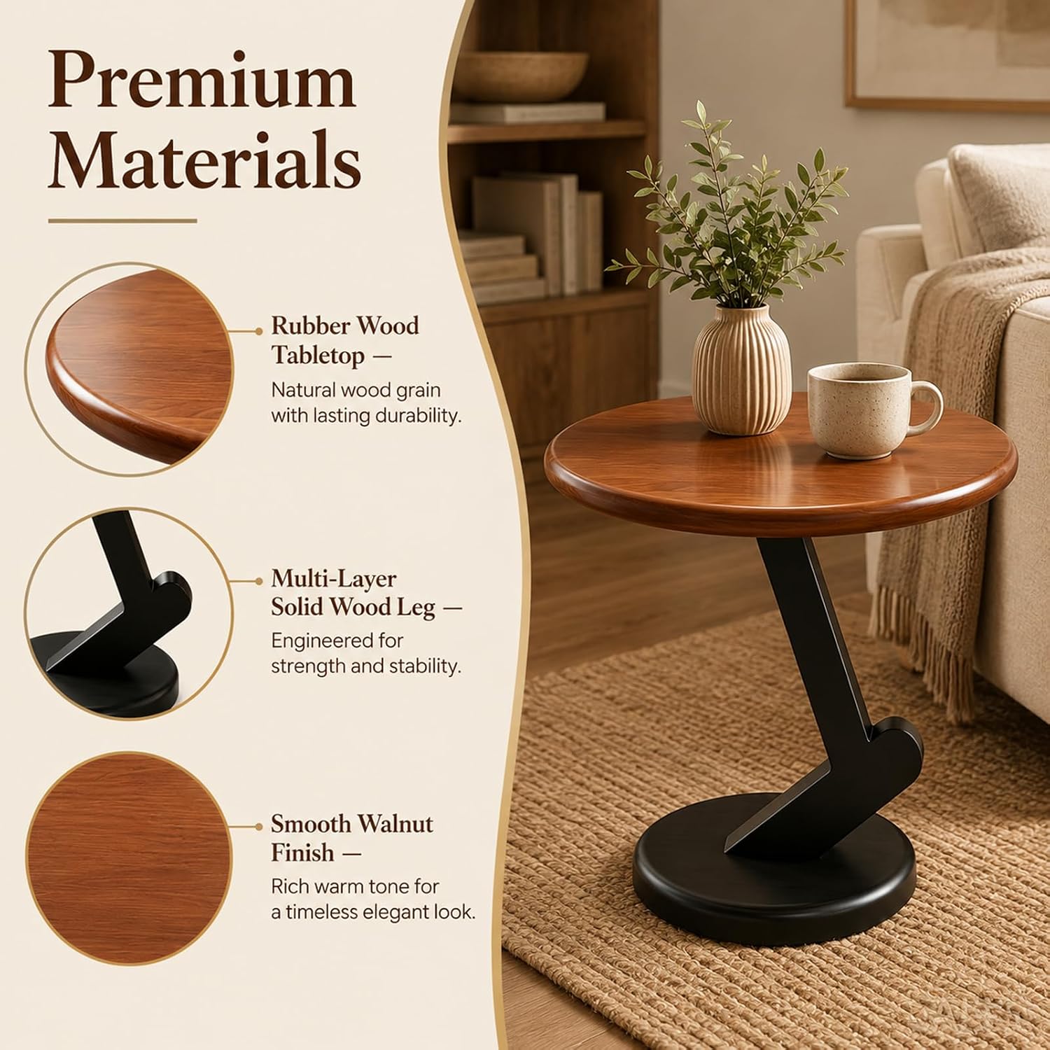 15.75 inch Solid Wood End Table, Round Size Table for Living Room | Sofa Side Table, Bedside Nightstand