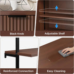 Halitaa Set of 2 Walnut & Black Ladder Shelf with Storage Cabinet, Modern Ladder Bookshelf with Doors, Wall Mount Bookcase with Metal Frame, Display Shelves for Living/Bed/Bathroom, Home Office
