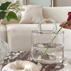 Glass Purse Vase, Handbag-Shaped Flower Vase with Handle, Clear Glass Vases for Home Décor, Weddings, Events, Office, or Table Centerpieces